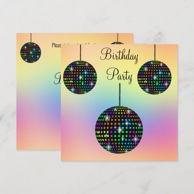 PASTEL DISCO THEMA PARTY INVITATION EINLADUNG (Vorne/Hinten)
