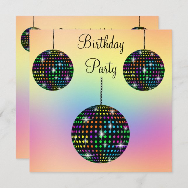 PASTEL DISCO THEME PARTY INVITATION (Devant / Derrière)