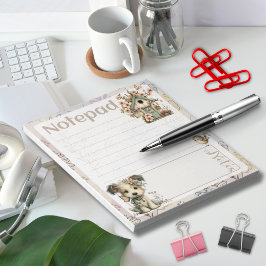 Pastel Dog & Floral – Birdhouse Spring Design Notizblock