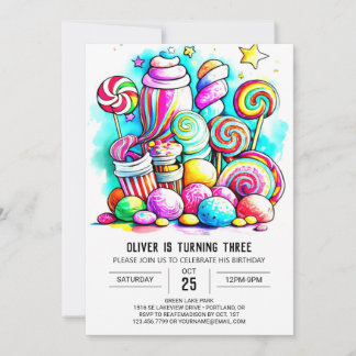 Pastel Donut Candyland Editable Geburtstag Einladung