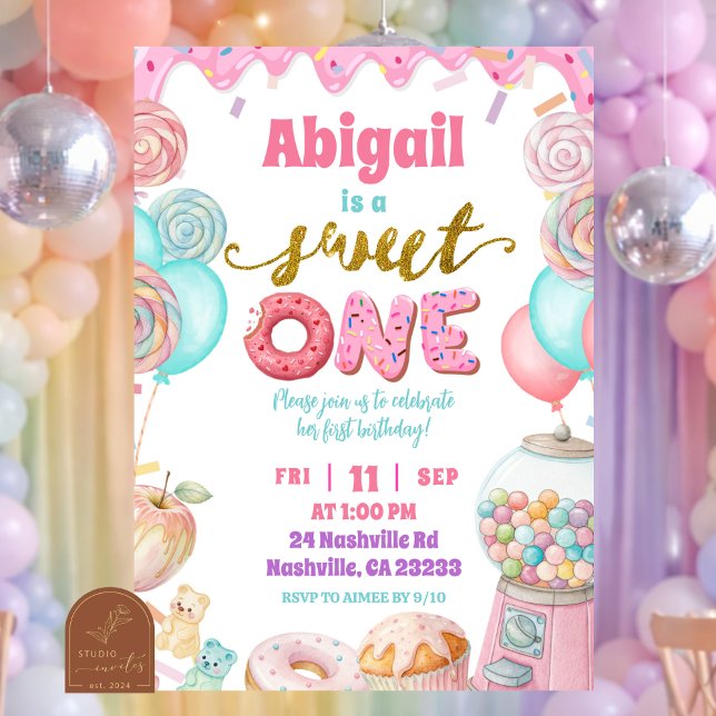 Pastel Donut SweetOne First Birthday party Invitat Einladung (Von Creator hochgeladen)