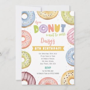 Pastel Donut zum Geburtstag Einladung - Donut Woll