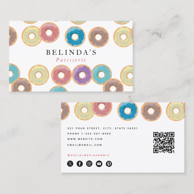 Pastel Donuts & Sprinkles Koch QR Code Visitenkarte (Vorne/Hinten)