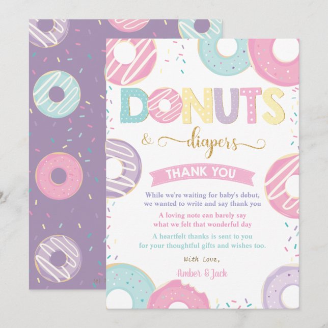 Pastel Donuts und Diapers Doughnut Baby Showroom Dankeskarte (Vorne/Hinten)
