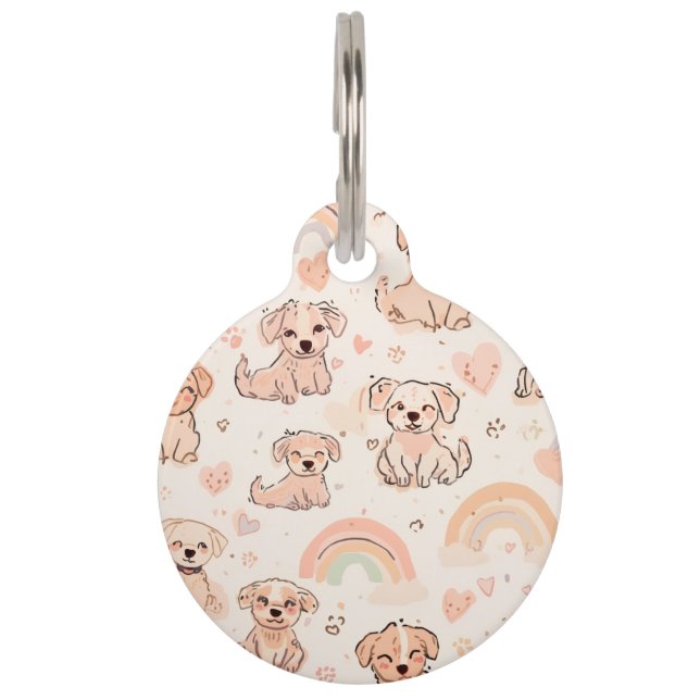 Pastel-Doodle-Welpen-Halsschild | Regenbogen-Welpe Haustiermarke (Vorderseite)