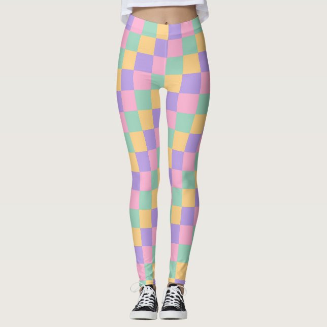 Pastel Dreams Checkerboard-Muster Leggings (Vorderseite)
