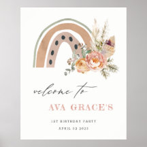 Pastel Dusky Boho Floral Rainbow Birthday Willkomm