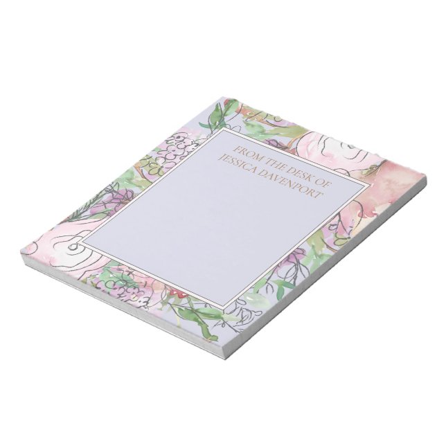 Pastel Dusty Blue Pink Floral von der Rezeption Notizblock (Rotiert)