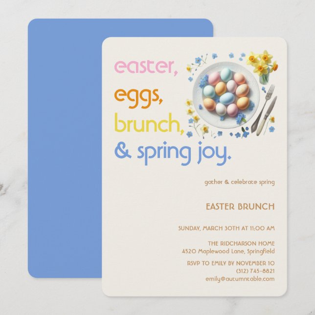 Pastel Easter Brunch Invitation | Spring Party Einladung (Vorne/Hinten)