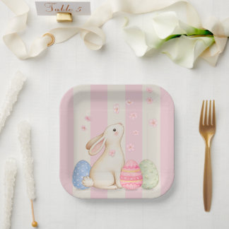 Pastel Easter Bunnies, Egg, and Chiks Paper Plates Pappteller