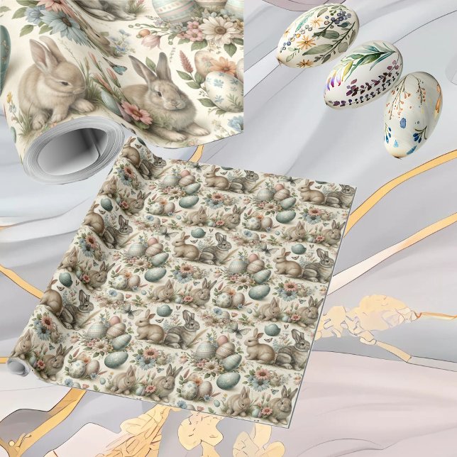 Pastel Easter Bunny Decorative Eggs Spring Floral  Geschenkpapier (Pastel Easter Bunny Decorative Eggs Spring Floral Wrapping Paper)