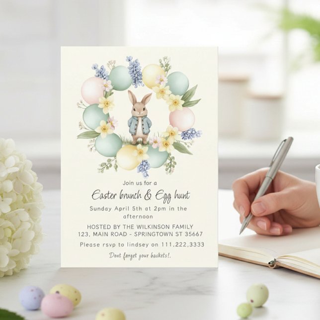 Pastel Easter Egg Wreath Bunny Invitation (Créateur téléchargé)