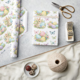 Pastel Easter Eggs & Bunnies Flowers & Butterflies Geschenkpapier
