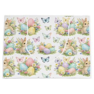 Pastel Easter Eggs & Bunnies Flowers & Butterflies Große Geschenktüte