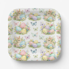 Pastel Easter Eggs & Bunnies Flowers & Butterflies Pappteller