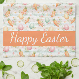 Pastel Easter Eggs & Carrots Watercolor Pattern  Geschirrtuch