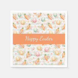 Pastel Easter Eggs & Carrots Watercolor Pattern  Serviette