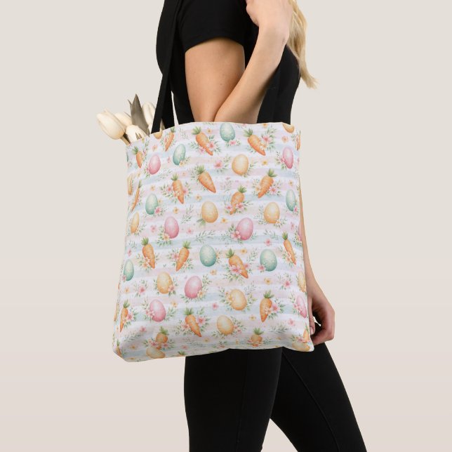 Pastel Easter Eggs & Carrots Watercolor Pattern Tasche (Von Nahem)