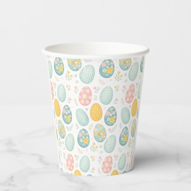 Pastel Easter Eggs Floral Pattern - Cute Spring  Pappbecher (Rückseite)