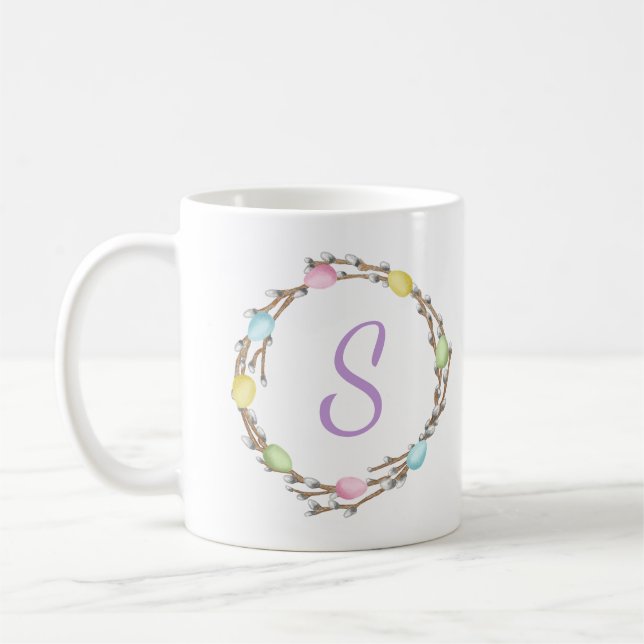 Pastel Easter Willow Wreath With Purple Monogram Kaffeetasse (Links)
