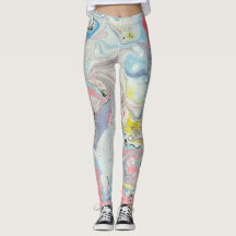 Pastel Ebru Water Marble Abstract Leggings