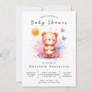 Pastel Editable Bear Baby Dusche Einladung