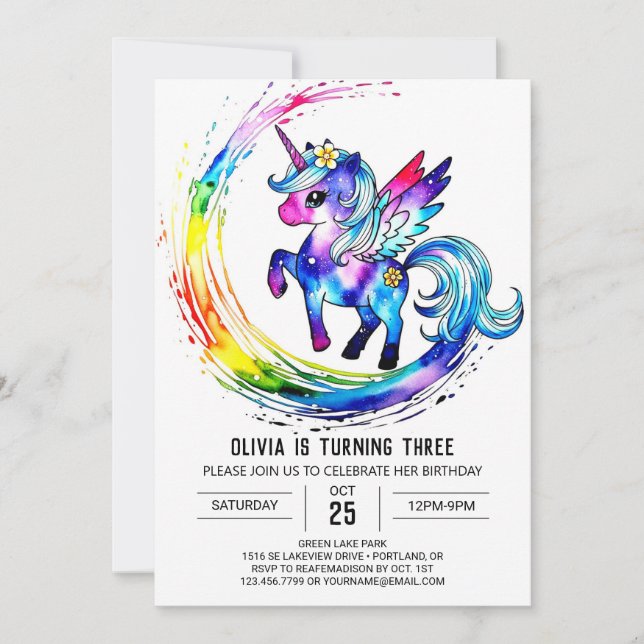 Pastel Editable Unicorn Digital Birthday Einladung (Vorderseite)