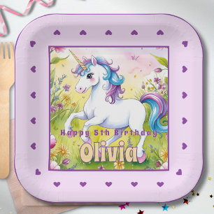 Pastel-Einhorn Magisches Benutzerdefiniertes Gebur Pappteller