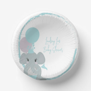 Pastel Elephant Baby Girl Script Baby Dusche Pappteller