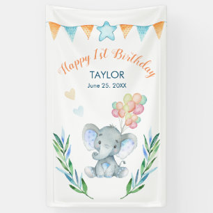 Pastel Elephant Blush Blue Star Happy Geburtstag Banner