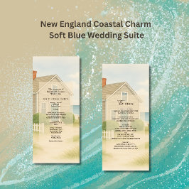 Pastel Elfenbein Blue Cape Cod Coastal Hochzeitess Programm