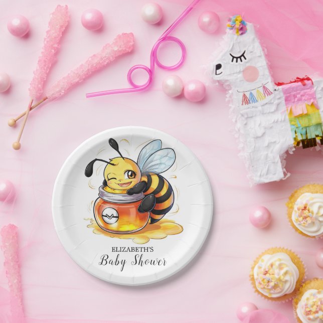 Pastel Enchanted Bee Baby Shower Pappteller (Party)