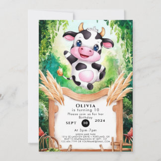 Pastel Enchanted Kuh Geburtstag Einladung