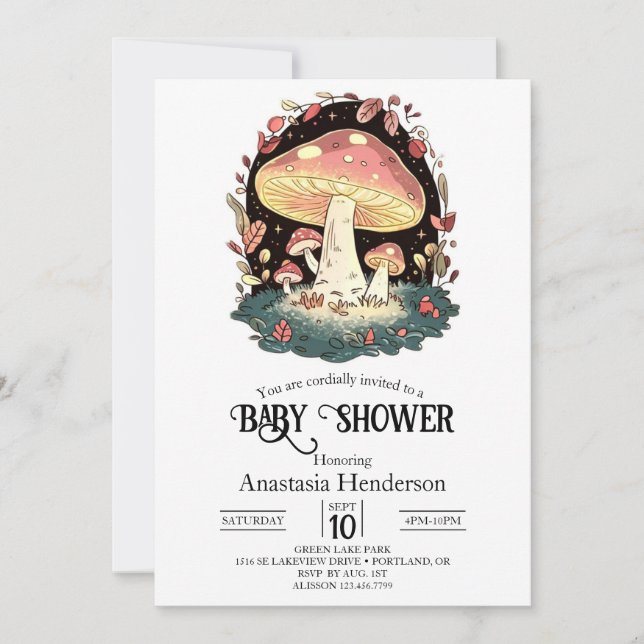 Pastel Enchanted Mushroom Baby Shower Einladung (Vorderseite)
