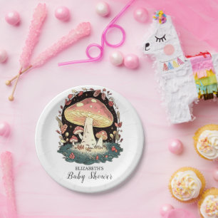Pastel Enchanted Mushroom Baby Shower Pappteller