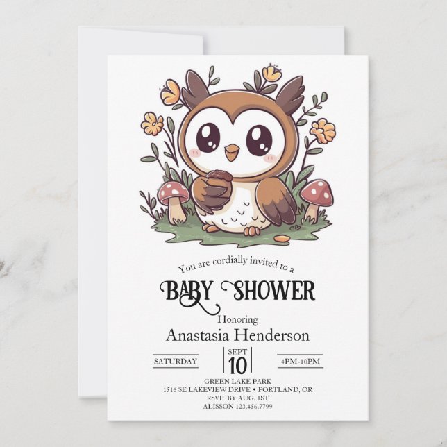 Pastel Enchanted Owl Baby Shower Einladung (Vorderseite)
