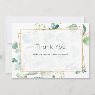 Pastel Eucalyptus Geometric Greenerity Wedding Dankeskarte
