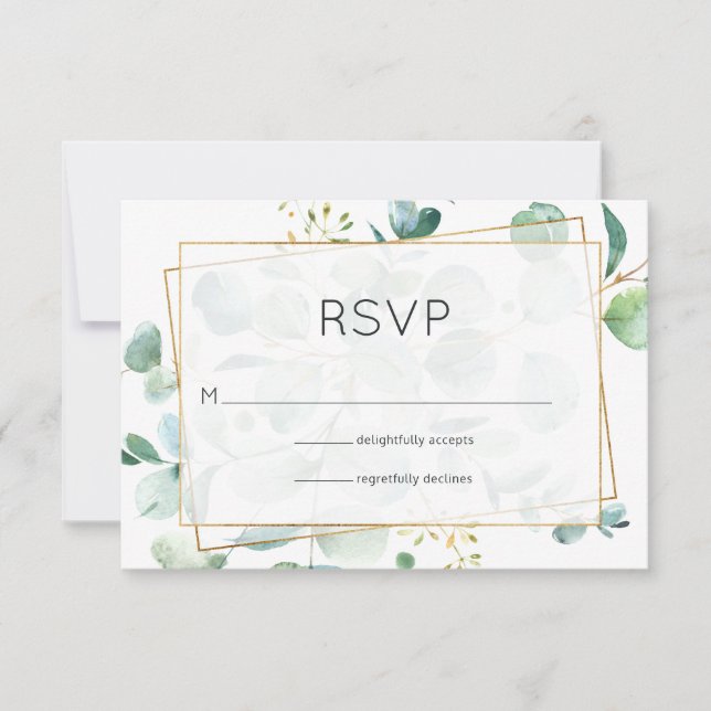 Pastel Eucalyptus Geometric Wedding RSVP Karte (Vorderseite)