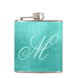 Pastel Extravagant Monogram Shiny Türkis Foil Flachmann
