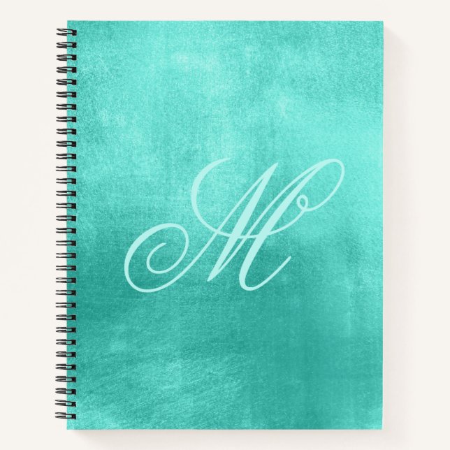 Pastel Extravagant Monogram Shiny Türkis Foil Notizbuch (Vorderseite)