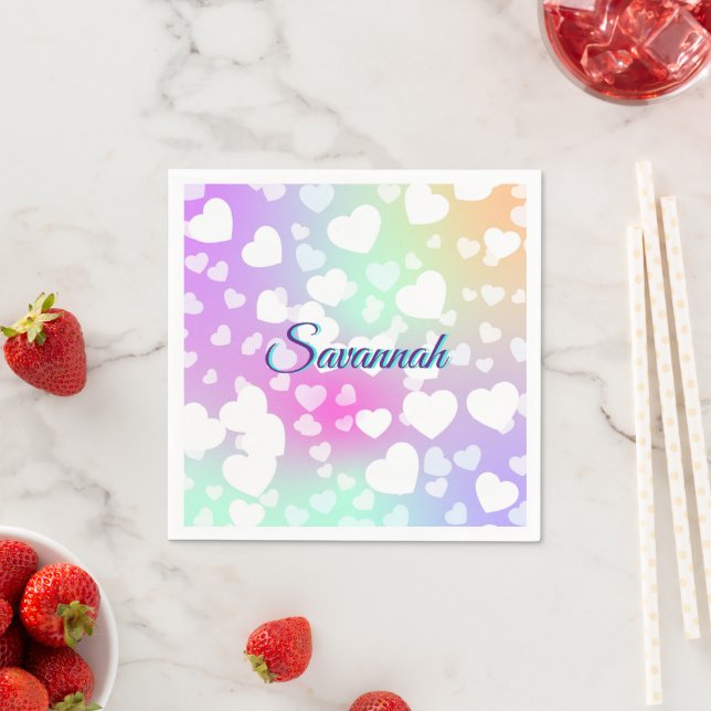 Pastel Fallende Herzen Personalisiert Serviette (Beispiel)