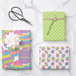 PASTEL FARBBIGE EISER UND GRÜNE POLKS-DOPPEN IM OS GESCHENKPAPIER SET