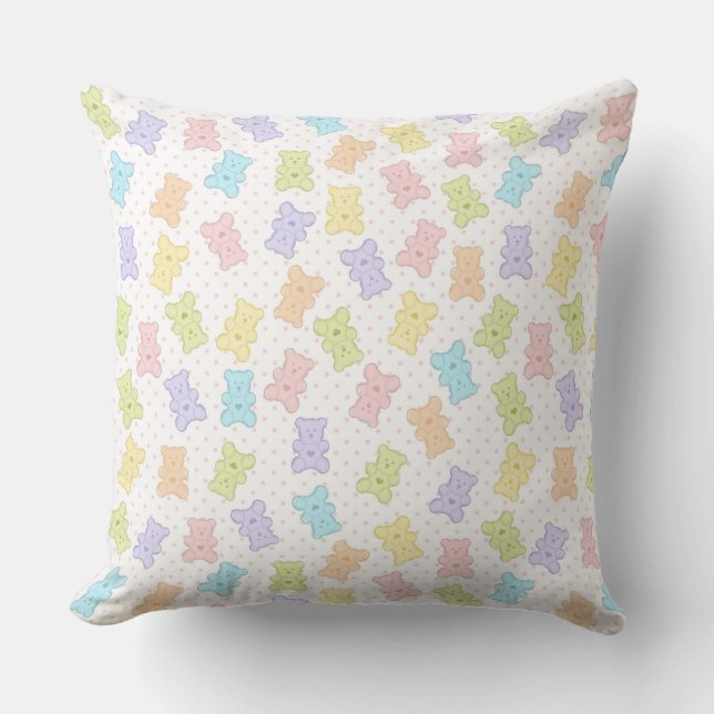 PASTEL-FARBEN-TEDDY-BÄREN UND -HERZEN KISSEN (Vorderseite)
