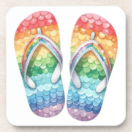 PASTEL-FARBIERTE RAINBOW-SEQUINIERTE FLIP-FLOPS GETRÄNKEUNTERSETZER