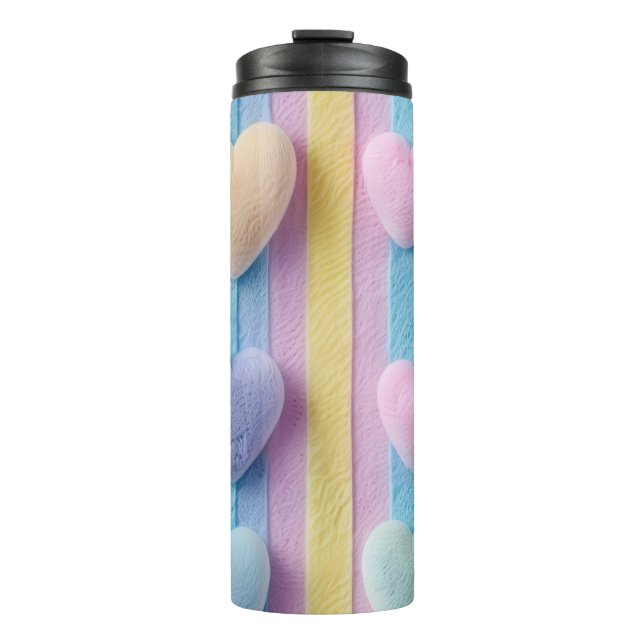PASTEL-FARBSTREIFEN UND VALENTINE-HERZEN THERMOSBECHER (Vorderseite)
