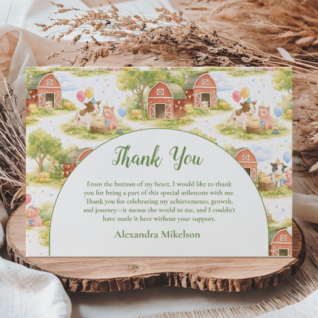 Pastel Farm Animals Barnyard 1st Birthday Dankeskarte (Von Creator hochgeladen)