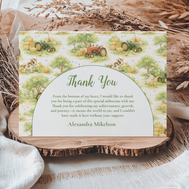 Pastel Farm Tractor Barnyard 1st Birthday Dankeskarte (Von Creator hochgeladen)