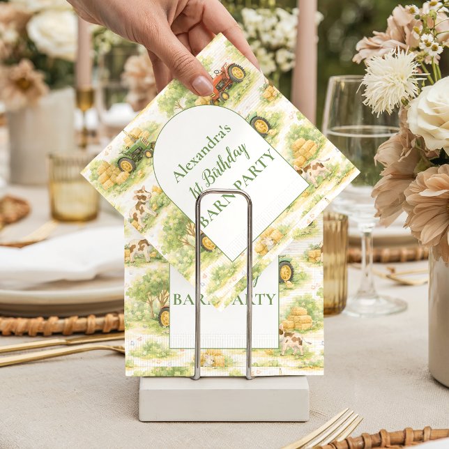 Pastel Farm Tractor Barnyard 1st Birthday Serviette (Von Creator hochgeladen)