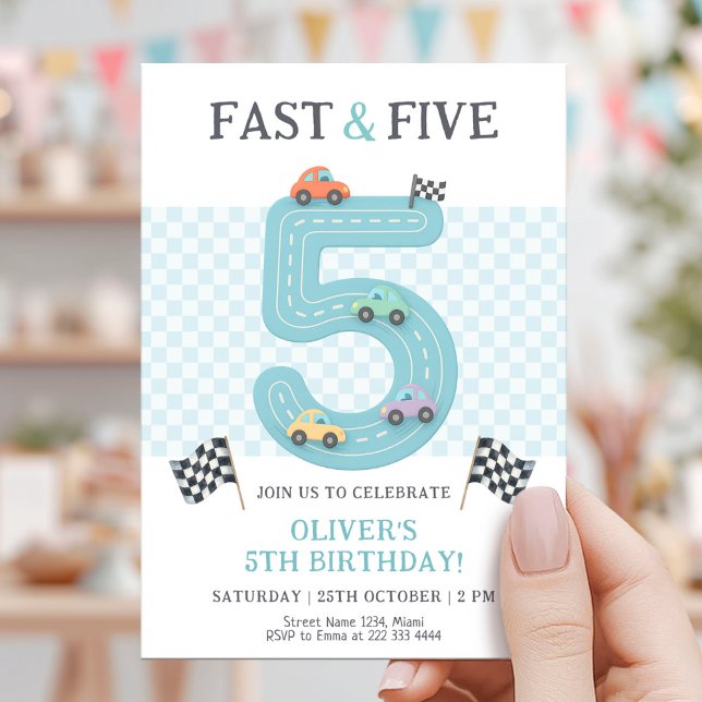 Pastel Fast Five Geburtstag Auto Einladung (Von Creator hochgeladen)