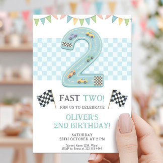 Pastel Fast Two Geburtstagsrennen Einladung